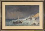 COURDOUAN (Vincent) (Toulon 1810 -1893) "Scène de tempête" pastel, sbg,...