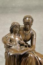 DELAPLANCHE (Eugène) "L'éducation maternelle", bronze à patine verte, h =...