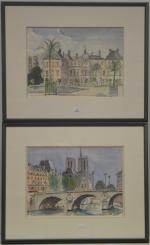 BECK (Fernand) suite de 4 aquarelles "Vue de Paris" dont...
