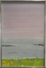 COMMERE (Yves) « Bord de mer au ciel rose » aquarelle, sbd,...