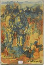 COMMERE (Yves) « Deux chasseurs » étude, hst, sbd , 1969, 33x22