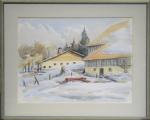 DECRIND (Paul), "Fin d'hiver au Russey, l'abreuvoir", aquarelle, 47x61, daté...