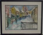 DUBUC (Roland) "Montmartre sous la neige", aquarelle, sbg,  48x62