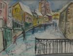 DUBUC (Roland) "Montmartre sous la neige", aquarelle, sbg,  48x62