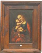 ECOLE ESPAGNOLE du XVIIIe "Vierge à l'enfant", hst, 42,5x29, 5
