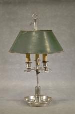 Lampe bouillotte en métal argenté abat-jour en tôle (légère déformation)