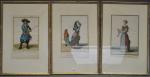 3 gravures anciennes XIXe de mode réhaussées à l'aquarelle "Deux...