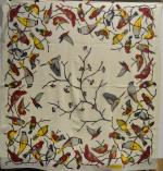 CHARLES JOURDAN : grand carré de soie à motif d'oiseaux...