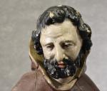 Buste de moine en bois sculpté polychrome, fin XVIIIe, début...