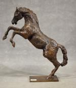 FAVRET (Christophe) "Cheval cabré", bronze à patine brune,  N°2/8,...