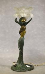 JONCHERY : lampe en métal laqué "Femme fleurie", h =...