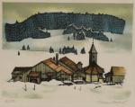 BICHET (Pierre) "Village du Haut-Doubs sous la neige", lithographie N°89/150,...