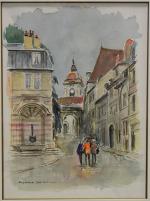 BERTIN (Pierre) "Besançon Saint-Jean, la Porte Noire" aquarelle, sbg, 38x28