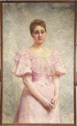 COMERRE (Léon)  "Portrait de jeune femme à la robe...