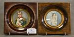 Paire de miniatures représentant Napoléon Ier (signée D. David) et...