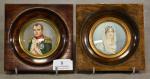 Paire de miniatures représentant Napoléon Ier (signée D. David) et...