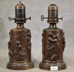 BARBEDIENNE (F.) : Paire de lampes en bronze à décor...