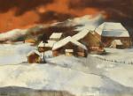BOURGEOIS (Jean-Claude) "Village Franc-comtois sous la neige un soir d'hiver",...