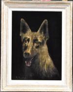 BRECHAT (P-L.) Portrait de chien 1946, peinture sur velours, 52x38