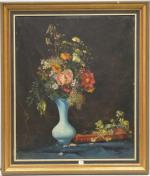 BAUGEOT (V.) "Bouquet de fleurs dans un vase en opaline",hst,...