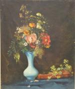 BAUGEOT (V.) "Bouquet de fleurs dans un vase en opaline",hst,...