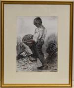 BACHIN (d'après Courbet)"Enfant au travail", dessin, 31x23