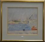 CUSENIER «Le port de Rhodes » aquarelle, 30x33