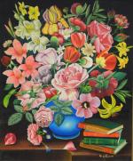 CHURIE (G.) "Bouquet de fleurs", hst, sbd, 46x38