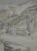 CUSENIER "Vue des Alpes, Val d'Isère" aquarelle, sbd, 1952, 33x24