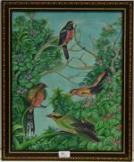 Soierie orientale "Oiseaux dans un arbre" , 47x37