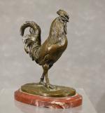 ANONYME fin XIXe début XXe "Coq" en bronze sur son...