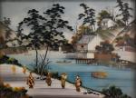 Paire de cadres fixés sous verre Chinois figurant des paysages...