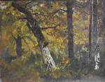 ANASTASI (Auguste) "Etude de troncs d'arbres, Fontainebleau" hst, étiquette au...