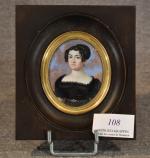 Miniature ovale XIXe "Jeune femme en buste, Madame Jean-Baptiste Gérandin",...