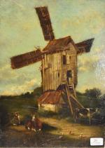 ANONYME XIXe "Le moulin", 43x30, hsp