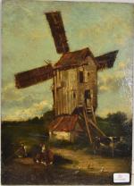 ANONYME XIXe "Le moulin", 43x30, hsp