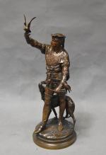 PICAULT (Emile Louis) "Le Fauconnier" bronze à patine brune, h...
