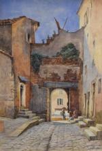BUTTURA (E.) "Petite rue à Antibes", aquarelle, sbd, 52x36