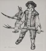 BICHET (Pierre) "Deux jeunes paysans" lithographie EA, sbg, 49,5x43,5 (illustration...