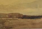COIGNET (Jules) (1798-1860) "Bord de lac" aquarelle, sbg, 14,5x33,5