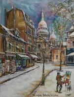 DUMONT (Claude) "Paris en hiver, Montmartre sous la neige" hspapier,...