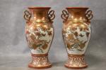 Paire de vases Satsuma en porcelaine à décor d'oiseaux et...