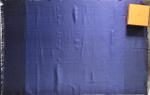 HERMES-PARIS : Etole en soie bleu marine et motifs géométriques...