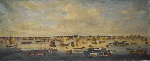 Ecole Anglo-Chinoise (China Trade Painting), vers 1840<br />
« Vue du Front de Mer à Honam »<br />
Huile sur toile<br />
Dim. 92 x 193,5 cm<br />
10000/15000 €