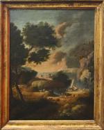 Ecole fin XVIIIe
Paysage animé
Huile sur toile.
45,5 x 36 cm.