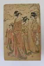 Chobunsai Eishi (1756 -1859)
Deux oban tate-e, parties de triptyques, geisha...