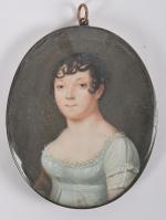 Ecole début XIXe siècle
Portrait de jeune femme en robe blanche.
Miniature...
