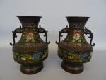 Chine vers 1920
Paire de vases balustres à anses latérales en...