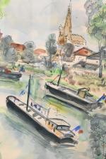 Roland DUBUC (1924-1998)
Péniches sur la Seine
Dessin à l'encre et aquarelle...