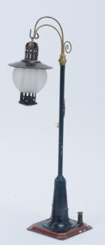 Bing, beau lampadaire électrique bleu, 
socle marron, avec un globe....